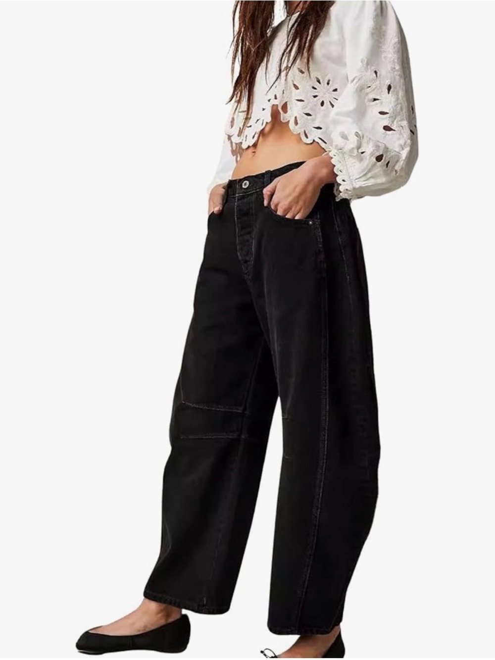 Iconic Black Mid Rise Barrel Wide Leg Baggy Cotton Blend Jeans Size Small - Picture 3 of 8